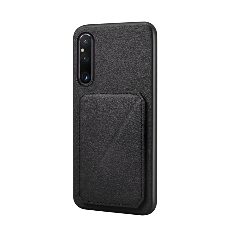 For Sony Xperia 1 V D04 Calf Texture Dual Card Slot Holder Phone Case(Black) - Sony Cases by PMC TechLife | Online Shopping South Africa | PMC TechLife | Buy Now Pay Later Mobicred