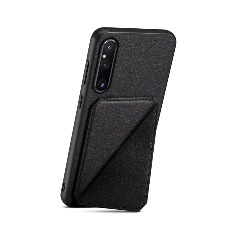 For Sony Xperia 1 V D04 Calf Texture Dual Card Slot Holder Phone Case(Black) - Sony Cases by PMC TechLife | Online Shopping South Africa | PMC TechLife | Buy Now Pay Later Mobicred