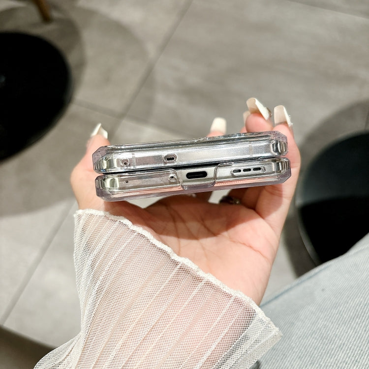 For OPPO Find N3 Flip Skin Feel PC Feather Gauze Glitter Paper Camellia Phone Case with Bracelet(Transparent) - OPPO Cases by PMC TechLife | Online Shopping South Africa | PMC TechLife | Buy Now Pay Later Mobicred