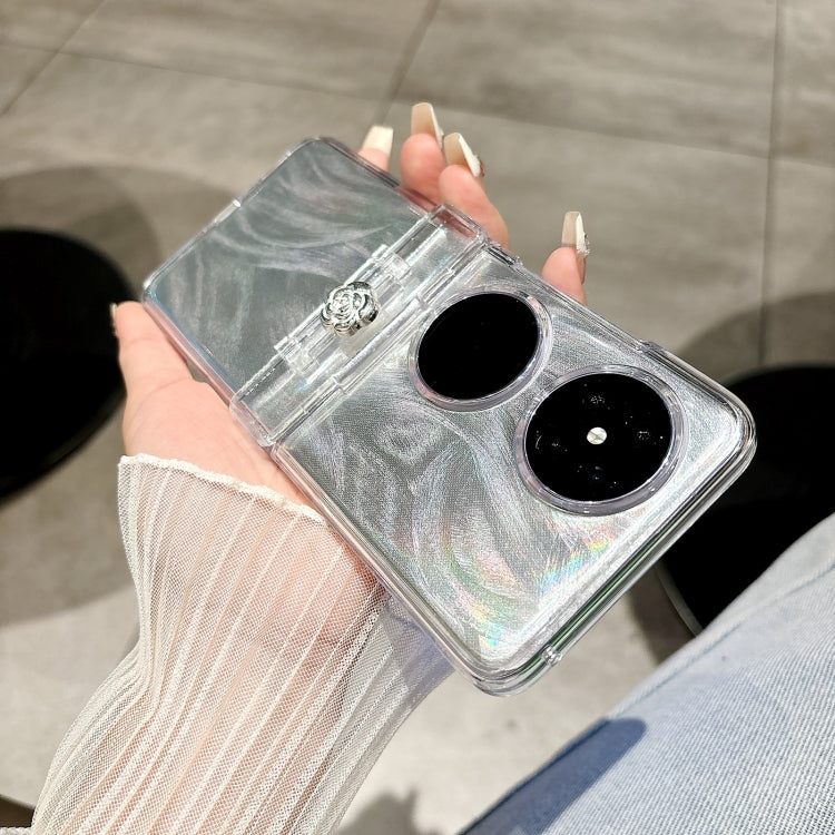 For Huawei Pocket 2 Skin Feel PC Feather Gauze Glitter Paper Camellia Phone Case with Bracelet(Transparent) - Huawei Cases by PMC TechLife | Online Shopping South Africa | PMC TechLife | Buy Now Pay Later Mobicred