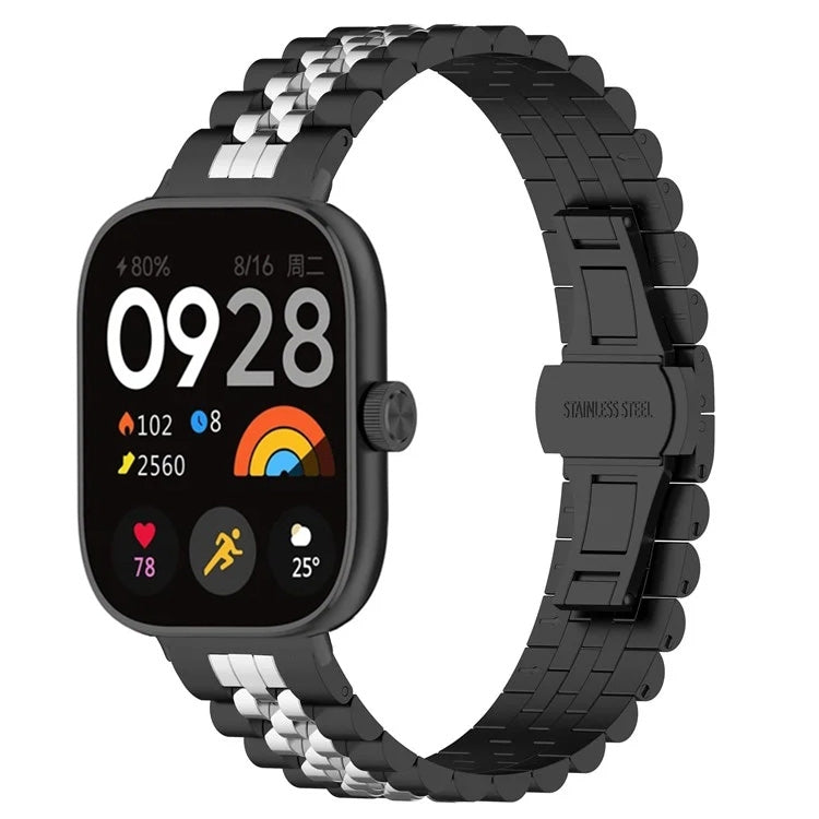 For Xiaomi Mi Band 8 Pro Five-bead Butterfly Buckle Metal Watch Band(Black Silver A) - Watch Bands by PMC TechLife | Online Shopping South Africa | PMC TechLife