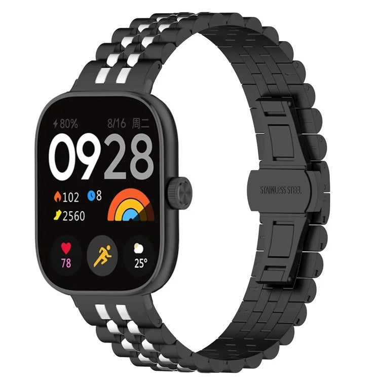 For Xiaomi Mi Band 8 Pro Five-bead Butterfly Buckle Metal Watch Band(Black Silver B) - Watch Bands by PMC TechLife | Online Shopping South Africa | PMC TechLife
