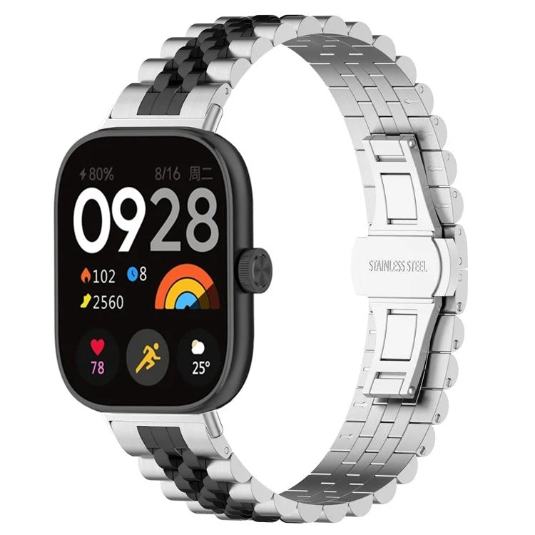 For Xiaomi Mi Band 8 Pro Five-bead Butterfly Buckle Metal Watch Band(Silver Black A) - Watch Bands by PMC TechLife | Online Shopping South Africa | PMC TechLife