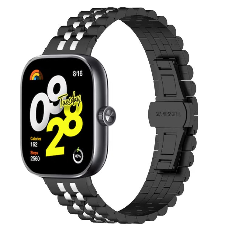 For  Xiaomi Redmi Watch 4 Five-bead Butterfly Buckle Metal Watch Band(Black Silver B) - free shipping - PMC TechLife - Order now!