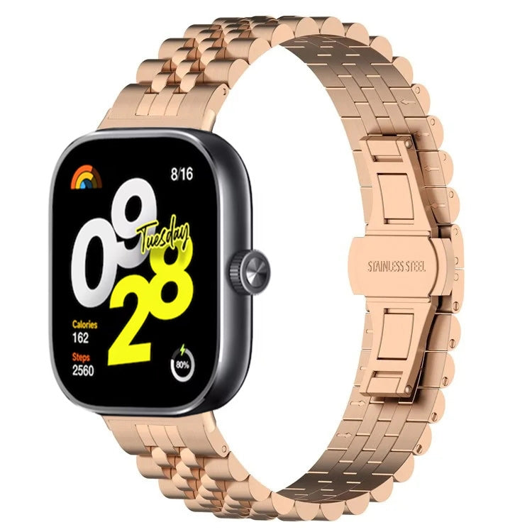 For  Xiaomi Redmi Watch 4 Five-bead Butterfly Buckle Metal Watch Band(Rose Gold) - Watch Bands by PMC TechLife | Online Shopping South Africa | PMC TechLife