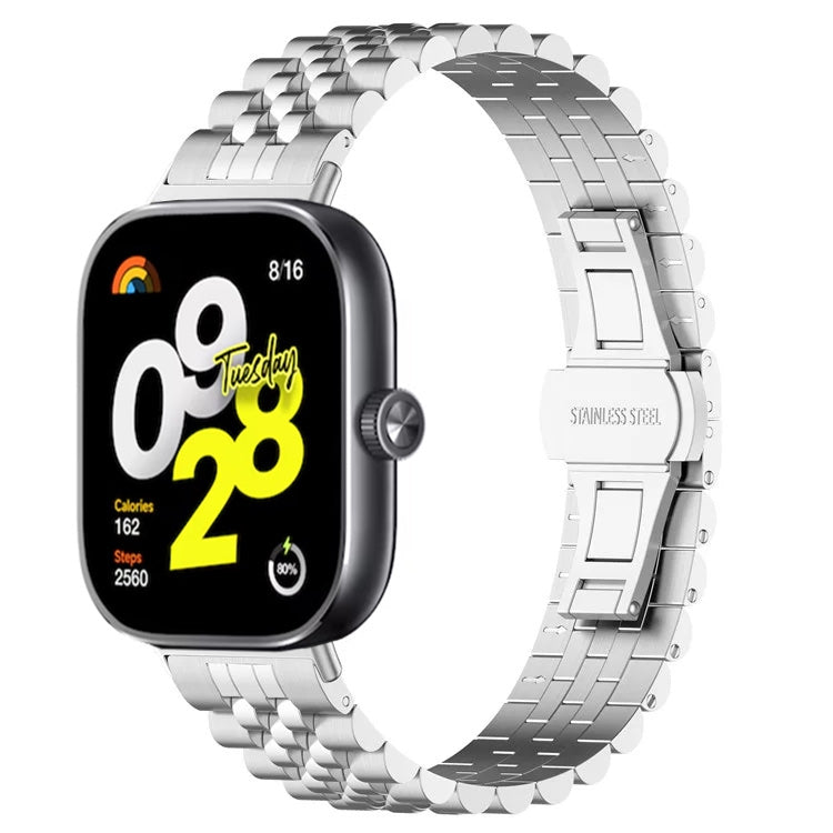 For  Xiaomi Redmi Watch 4 Five-bead Butterfly Buckle Metal Watch Band(Silver) - Watch Bands by PMC TechLife | Online Shopping South Africa | PMC TechLife