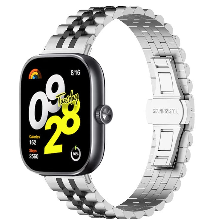 For  Xiaomi Redmi Watch 4 Five-bead Butterfly Buckle Metal Watch Band(Silver Black B) - Watch Bands by PMC TechLife | Online Shopping South Africa | PMC TechLife