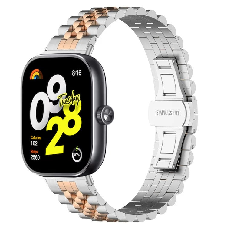 For  Xiaomi Redmi Watch 4 Five-bead Butterfly Buckle Metal Watch Band(Silver Rose Gold A) - Watch Bands by PMC TechLife | Online Shopping South Africa | PMC TechLife