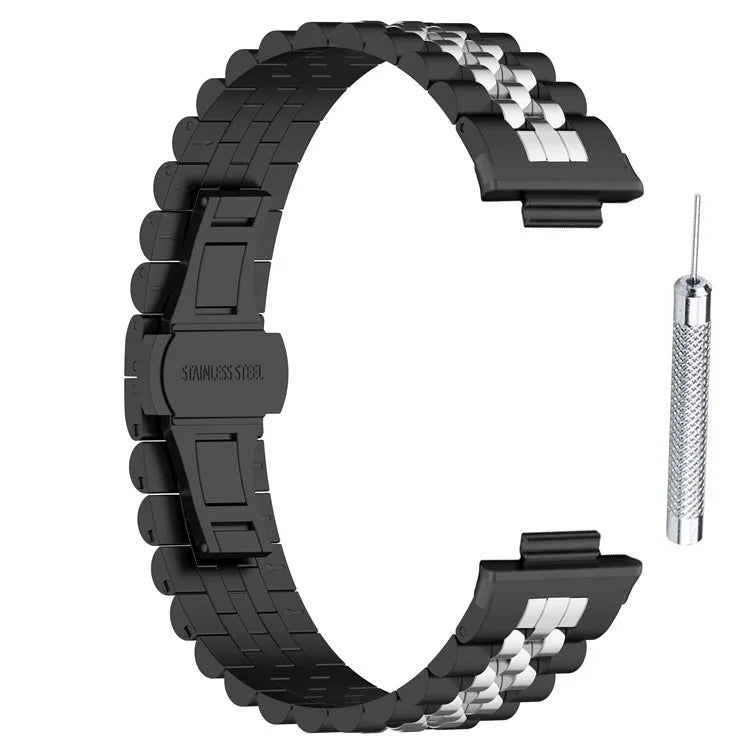 For Xiaomi Mi Band 8 Pro Five-bead Butterfly Buckle Metal Watch Band(Silver Black A) - Watch Bands by PMC TechLife | Online Shopping South Africa | PMC TechLife