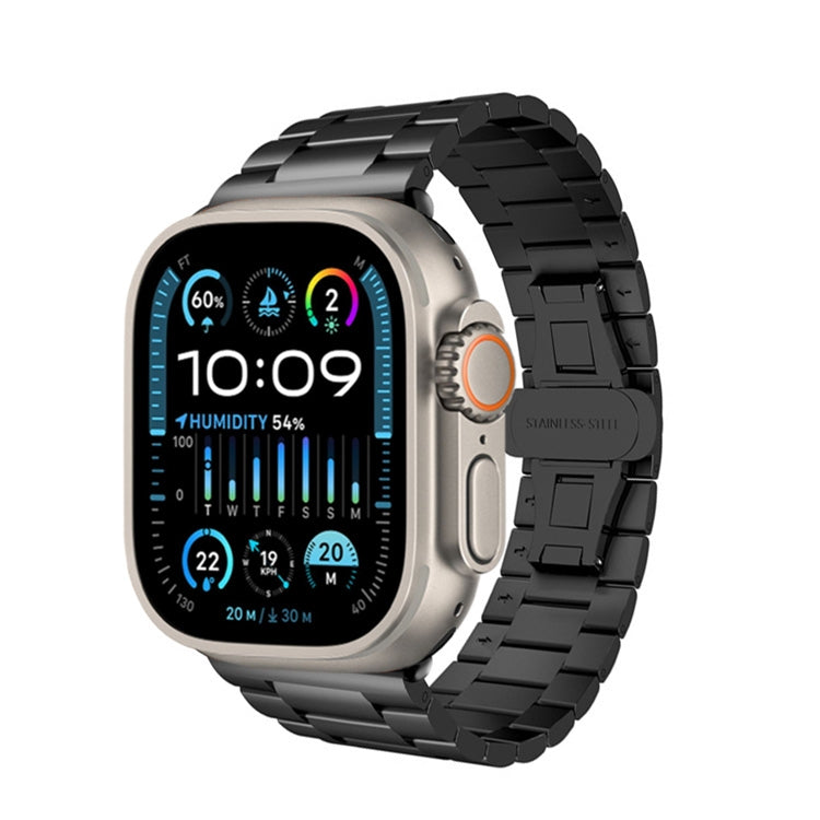 For Apple Watch Ultra 49mm Three-bead Butterfly Buckle Metal Watch Band(Black) - Watch Bands by PMC TechLife | Online Shopping South Africa | PMC TechLife