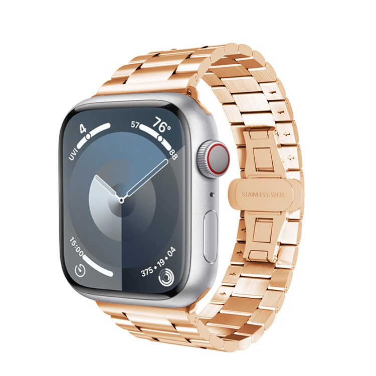 For Apple Watch Series 7 41mm Three-bead Butterfly Buckle Metal Watch Band(Rose Gold) - Watch Bands by PMC TechLife | Online Shopping South Africa | PMC TechLife