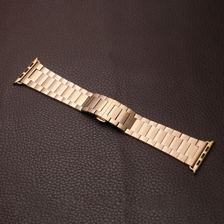 For Apple Watch Series 3 42mm Three-bead Butterfly Buckle Metal Watch Band(Gold) - Watch Bands by PMC TechLife | Online Shopping South Africa | PMC TechLife