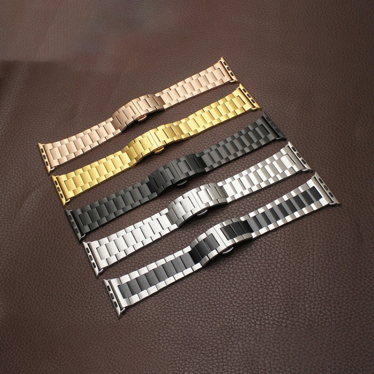 For Apple Watch Series 7 41mm Three-bead Butterfly Buckle Metal Watch Band(Silver Black) - Watch Bands by PMC TechLife | Online Shopping South Africa | PMC TechLife