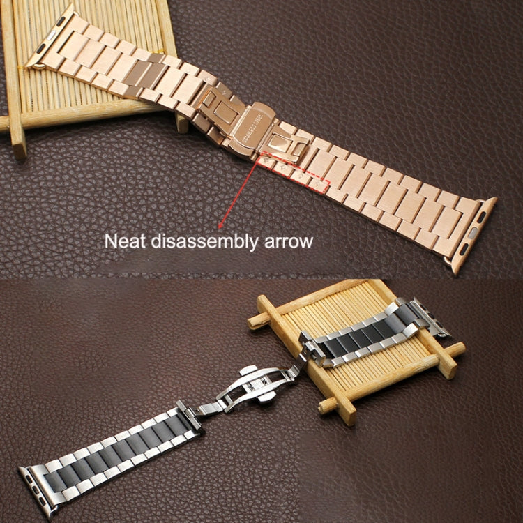 For Apple Watch SE 40mm Three-bead Butterfly Buckle Metal Watch Band(Rose Gold) - Watch Bands by PMC TechLife | Online Shopping South Africa | PMC TechLife