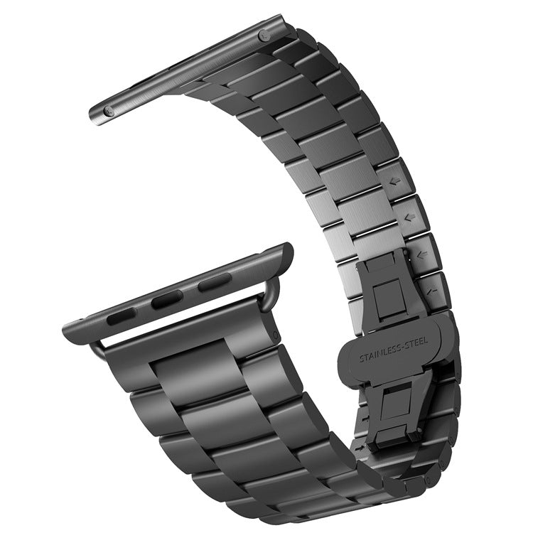 For Apple Watch Ultra 2 49mm Three-bead Butterfly Buckle Metal Watch Band(Black) - Watch Bands by PMC TechLife | Online Shopping South Africa | PMC TechLife