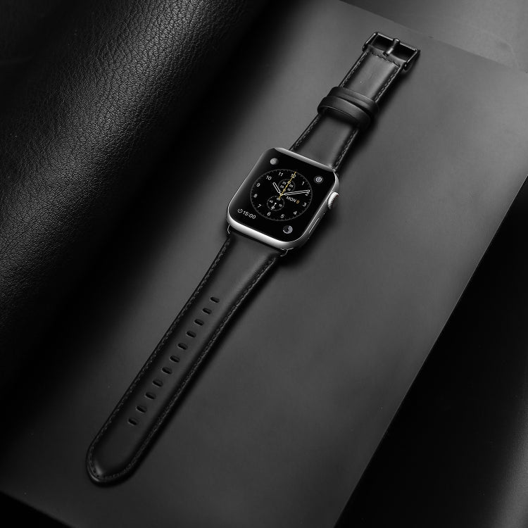 For Apple Watch SE 2023 40mm DUX DUCIS Business Genuine Leather Watch Strap(Black) - Watch Bands by DUX DUCIS | Online Shopping South Africa | PMC TechLife | Buy Now Pay Later Mobicred