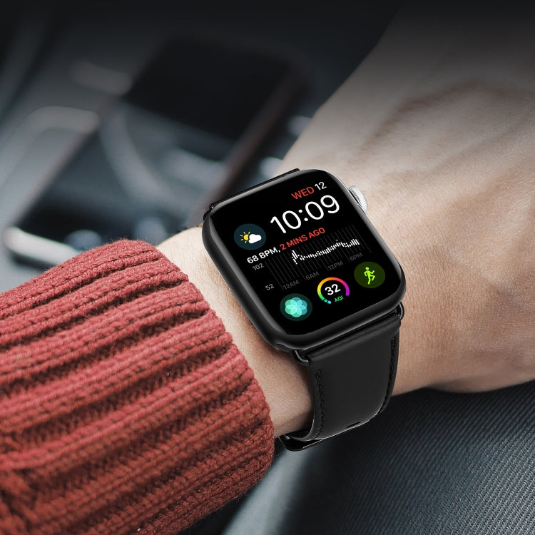 For Apple Watch SE 2023 40mm DUX DUCIS Business Genuine Leather Watch Strap(Black) - Watch Bands by DUX DUCIS | Online Shopping South Africa | PMC TechLife | Buy Now Pay Later Mobicred