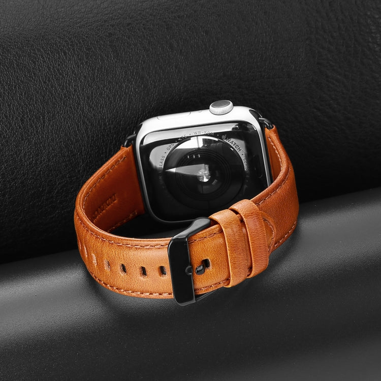 For Apple Watch Series 8 45mm DUX DUCIS Business Genuine Leather Watch Strap(Khaki) - Watch Bands by DUX DUCIS | Online Shopping South Africa | PMC TechLife | Buy Now Pay Later Mobicred