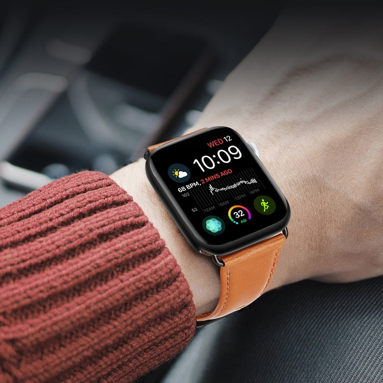 For Apple Watch Series 8 45mm DUX DUCIS Business Genuine Leather Watch Strap(Khaki) - Watch Bands by DUX DUCIS | Online Shopping South Africa | PMC TechLife | Buy Now Pay Later Mobicred