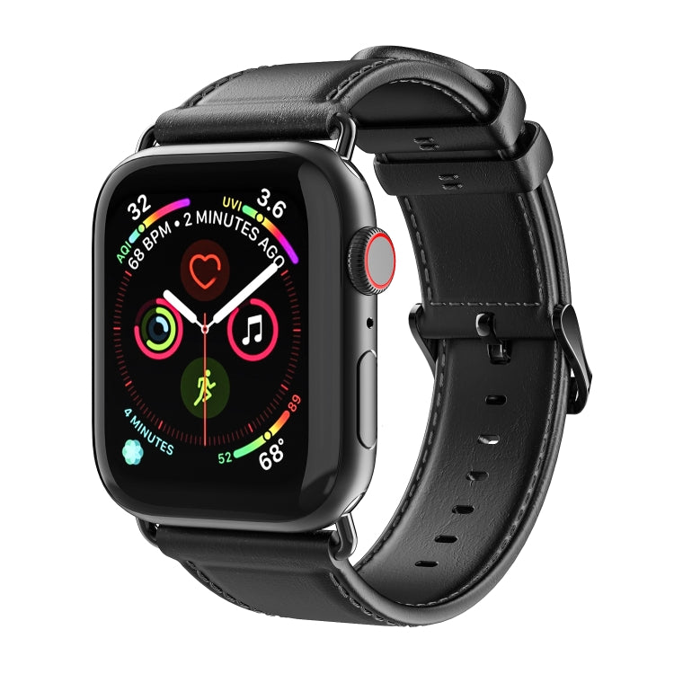 For Apple Watch SE 2022 40mm DUX DUCIS Business Genuine Leather Watch Strap(Black) - Watch Bands by DUX DUCIS | Online Shopping South Africa | PMC TechLife | Buy Now Pay Later Mobicred