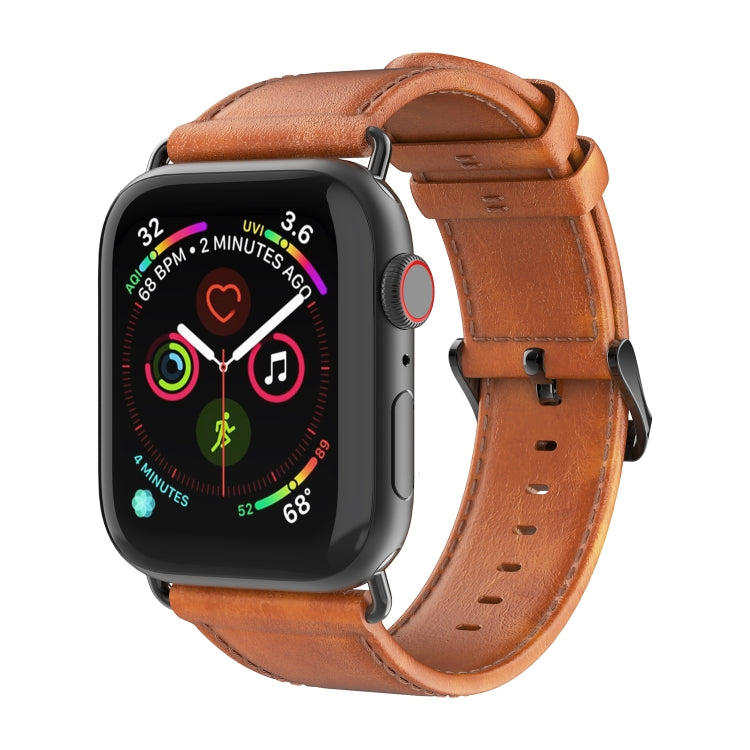 For Apple Watch SE 2022 40mm DUX DUCIS Business Genuine Leather Watch Strap(Khaki) - Watch Bands by DUX DUCIS | Online Shopping South Africa | PMC TechLife | Buy Now Pay Later Mobicred