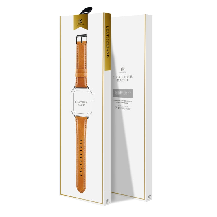 For Apple Watch SE 2022 44mm DUX DUCIS Business Genuine Leather Watch Strap(Khaki) - Watch Bands by DUX DUCIS | Online Shopping South Africa | PMC TechLife | Buy Now Pay Later Mobicred