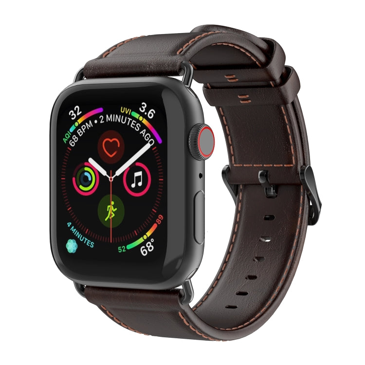For Apple Watch SE 40mm DUX DUCIS Business Genuine Leather Watch Strap(Coffee) - Watch Bands by DUX DUCIS | Online Shopping South Africa | PMC TechLife | Buy Now Pay Later Mobicred