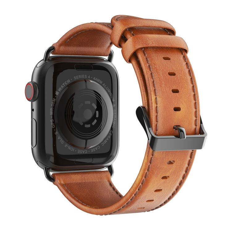 For Apple Watch Series 3 42mm DUX DUCIS Business Genuine Leather Watch Strap(Khaki) - Watch Bands by DUX DUCIS | Online Shopping South Africa | PMC TechLife | Buy Now Pay Later Mobicred