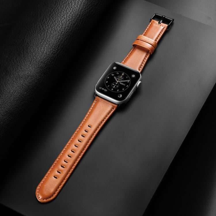 For Apple Watch Series 2 42mm DUX DUCIS Business Genuine Leather Watch Strap(Khaki) - Watch Bands by DUX DUCIS | Online Shopping South Africa | PMC TechLife | Buy Now Pay Later Mobicred