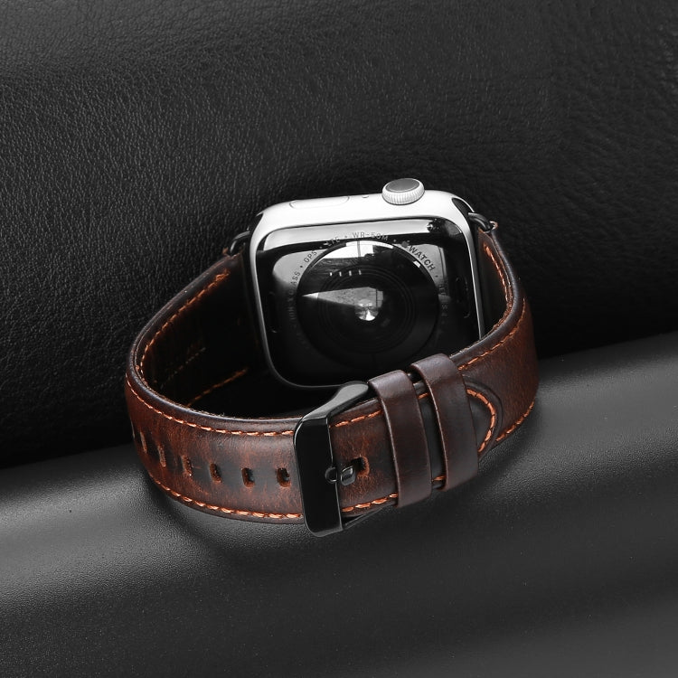 For Apple Watch 42mm DUX DUCIS Business Genuine Leather Watch Strap(Coffee) - Watch Bands by DUX DUCIS | Online Shopping South Africa | PMC TechLife | Buy Now Pay Later Mobicred