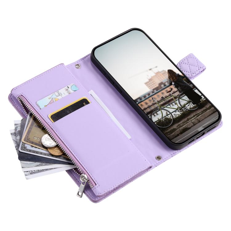 For iPhone 16e Glitter Lattice Zipper Wallet Leather Phone Case(Purple) - iPhone 16e Cases by PMC TechLife | Online Shopping South Africa | PMC TechLife | Buy Now Pay Later Mobicred