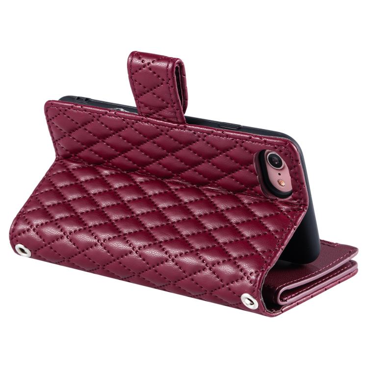 For iPhone 16e Glitter Lattice Zipper Wallet Leather Phone Case(Wine Red) - iPhone 16e Cases by PMC TechLife | Online Shopping South Africa | PMC TechLife | Buy Now Pay Later Mobicred