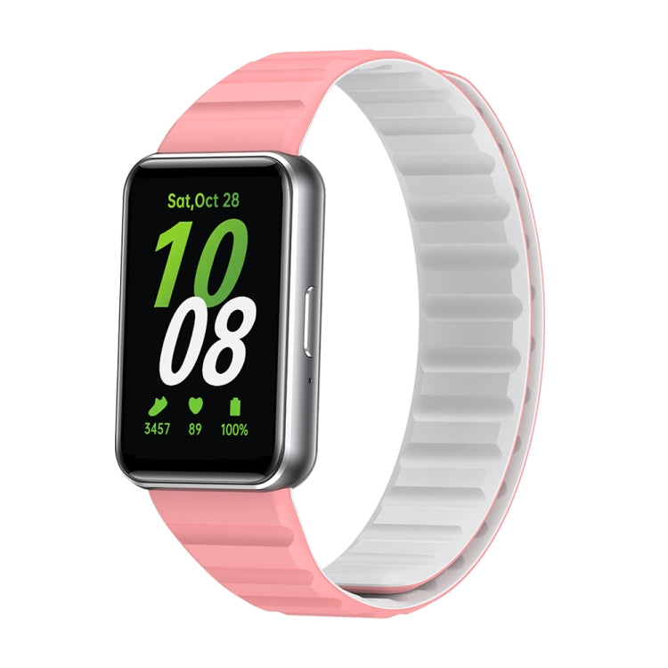 For Samsung Galaxy Fit 3 Two Color Magnetic Silicone Watch Band(White Pink) - Watch Bands by PMC TechLife | Online Shopping South Africa | PMC TechLife