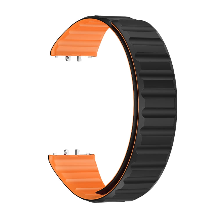 For Samsung Galaxy Fit 3 Two Color Magnetic Silicone Watch Band(Black Orange) - Watch Bands by PMC TechLife | Online Shopping South Africa | PMC TechLife