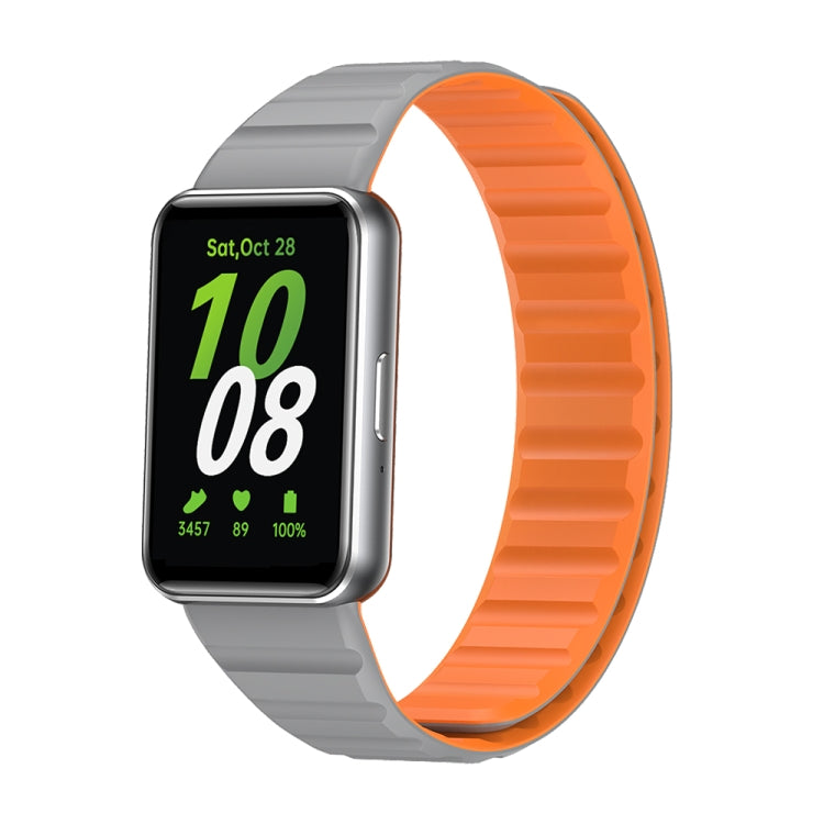 For Samsung Galaxy Fit 3 Two Color Magnetic Silicone Watch Band(Grey Orange) - Watch Bands by PMC TechLife | Online Shopping South Africa | PMC TechLife