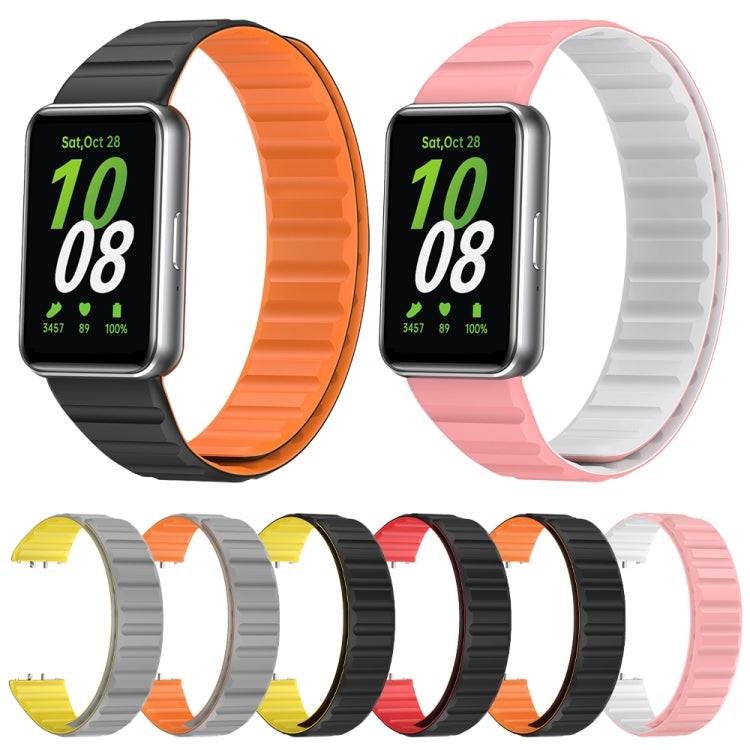 For Samsung Galaxy Fit 3 Two Color Magnetic Silicone Watch Band(Grey Orange) - Watch Bands by PMC TechLife | Online Shopping South Africa | PMC TechLife