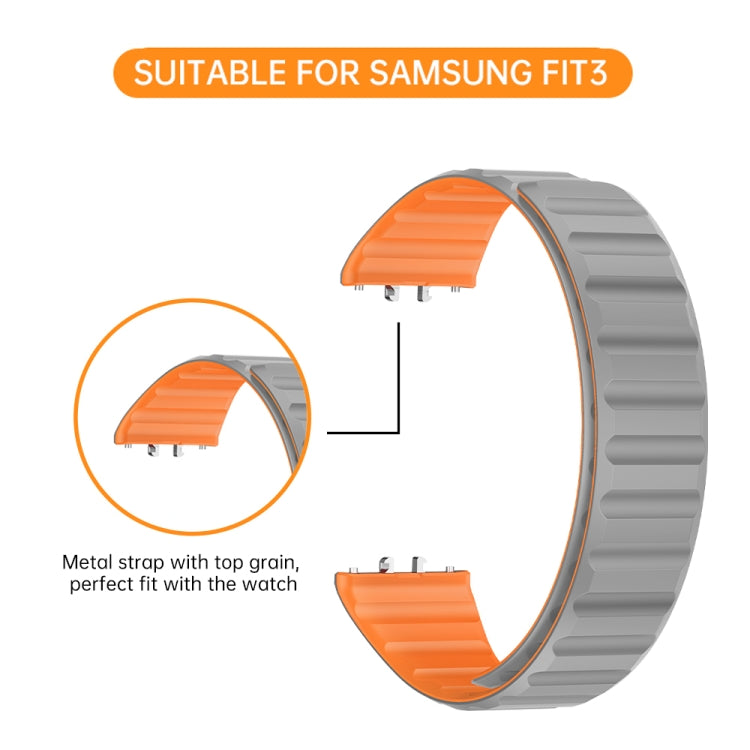 For Samsung Galaxy Fit 3 Two Color Magnetic Silicone Watch Band(Grey Orange) - Watch Bands by PMC TechLife | Online Shopping South Africa | PMC TechLife