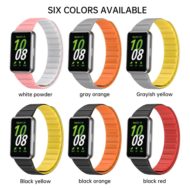 For Samsung Galaxy Fit 3 Two Color Magnetic Silicone Watch Band(Grey Orange) - Watch Bands by PMC TechLife | Online Shopping South Africa | PMC TechLife