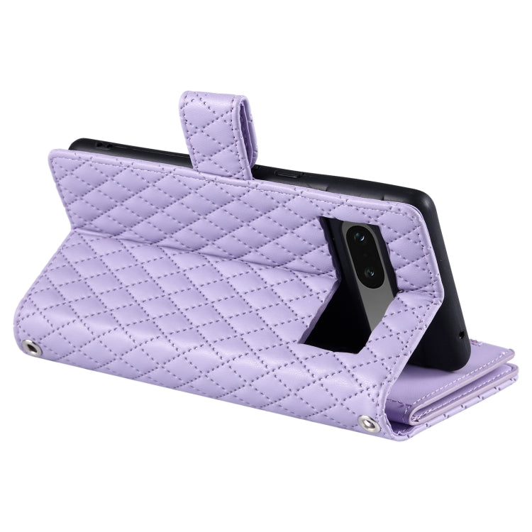 For Google Pixel 7 5G Glitter Lattice Zipper Wallet Leather Phone Case(Purple) - Google Cases by PMC TechLife | Online Shopping South Africa | PMC TechLife | Buy Now Pay Later Mobicred