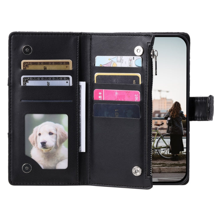 For Google Pixel 7a Glitter Lattice Zipper Wallet Leather Phone Case(Black) - Google Cases by PMC TechLife | Online Shopping South Africa | PMC TechLife | Buy Now Pay Later Mobicred