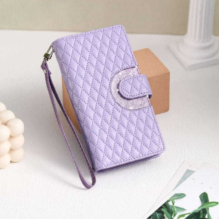 For Google Pixel 7a Glitter Lattice Zipper Wallet Leather Phone Case(Purple) - Google Cases by PMC TechLife | Online Shopping South Africa | PMC TechLife | Buy Now Pay Later Mobicred