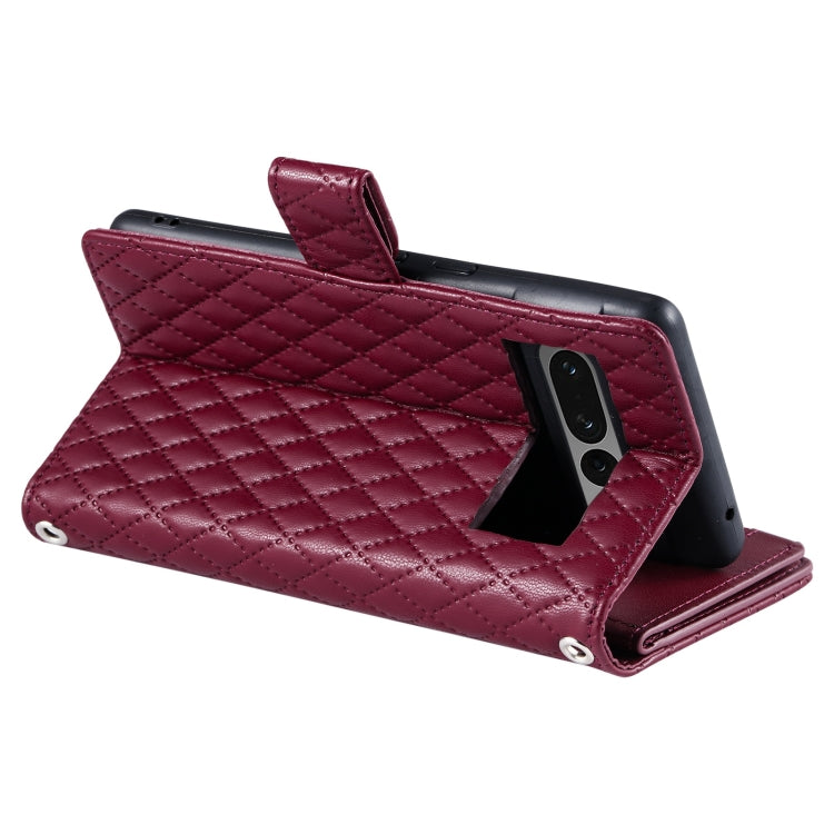 For Google Pixel 7 Pro 5G Glitter Lattice Zipper Wallet Leather Phone Case(Wine Red) - Google Cases by PMC TechLife | Online Shopping South Africa | PMC TechLife | Buy Now Pay Later Mobicred