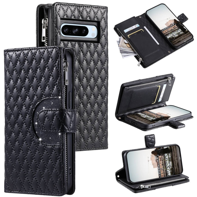 For Google Pixel 8 Pro Glitter Lattice Zipper Wallet Leather Phone Case(Black) - Google Cases by PMC TechLife | Online Shopping South Africa | PMC TechLife | Buy Now Pay Later Mobicred