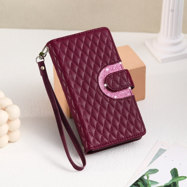 For Google Pixel 8 Pro Glitter Lattice Zipper Wallet Leather Phone Case(Wine Red) - Google Cases by PMC TechLife | Online Shopping South Africa | PMC TechLife | Buy Now Pay Later Mobicred