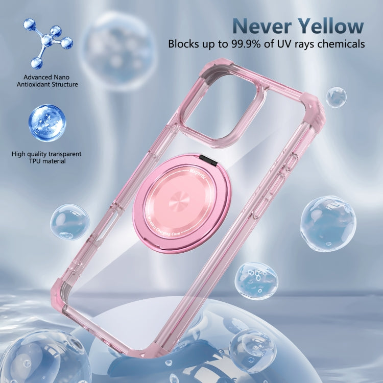 For iPhone 16 Pro Max Gold Shield CD Pattern MagSafe Magnetic Phone Case with Rotating Stand(Transparent Pink) - iPhone 16 Pro Max Cases by PMC TechLife | Online Shopping South Africa | PMC TechLife | Buy Now Pay Later Mobicred