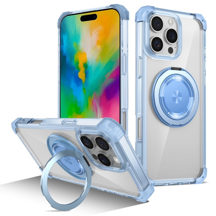 For iPhone 16 Pro Gold Shield CD Pattern MagSafe Magnetic Phone Case with Rotating Stand(Transparent Blue) - iPhone 16 Pro Cases by PMC TechLife | Online Shopping South Africa | PMC TechLife | Buy Now Pay Later Mobicred