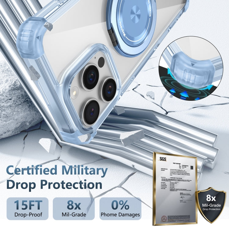 For iPhone 16 Pro Gold Shield CD Pattern MagSafe Magnetic Phone Case with Rotating Stand(Transparent Blue) - iPhone 16 Pro Cases by PMC TechLife | Online Shopping South Africa | PMC TechLife | Buy Now Pay Later Mobicred