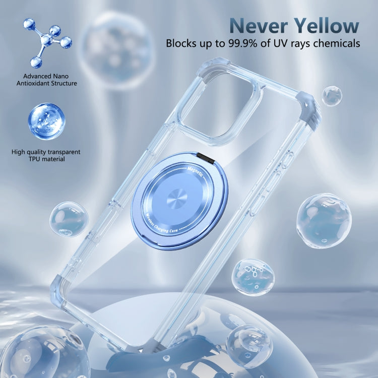 For iPhone 16 Pro Gold Shield CD Pattern MagSafe Magnetic Phone Case with Rotating Stand(Transparent Blue) - iPhone 16 Pro Cases by PMC TechLife | Online Shopping South Africa | PMC TechLife | Buy Now Pay Later Mobicred