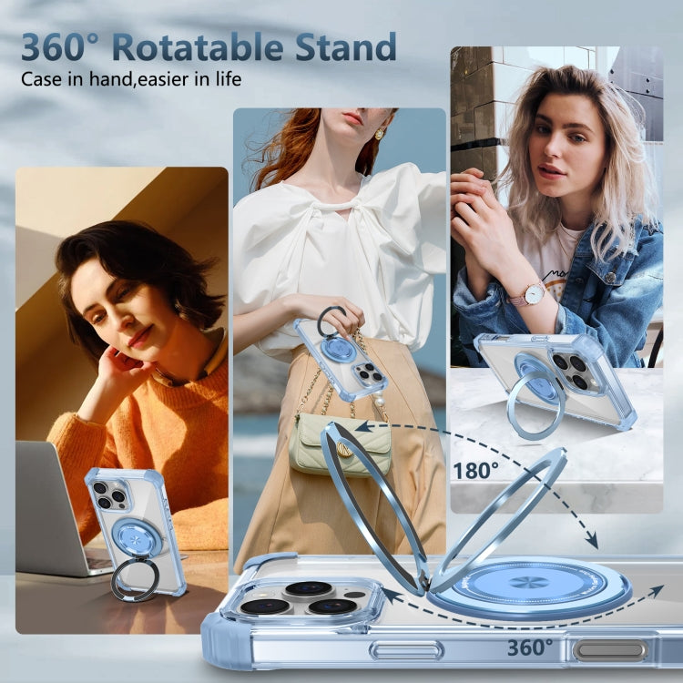 For iPhone 16 Pro Gold Shield CD Pattern MagSafe Magnetic Phone Case with Rotating Stand(Transparent Blue) - iPhone 16 Pro Cases by PMC TechLife | Online Shopping South Africa | PMC TechLife | Buy Now Pay Later Mobicred