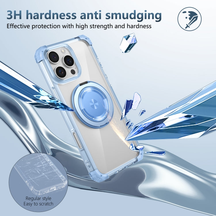 For iPhone 16 Pro Gold Shield CD Pattern MagSafe Magnetic Phone Case with Rotating Stand(Transparent Blue) - iPhone 16 Pro Cases by PMC TechLife | Online Shopping South Africa | PMC TechLife | Buy Now Pay Later Mobicred